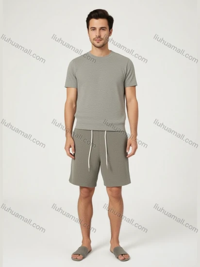 Wholesale Men's Gray Striped Drawstring Shorts – Soft Breathable Fabric, Loose Fit Casual Summer Bulk Order