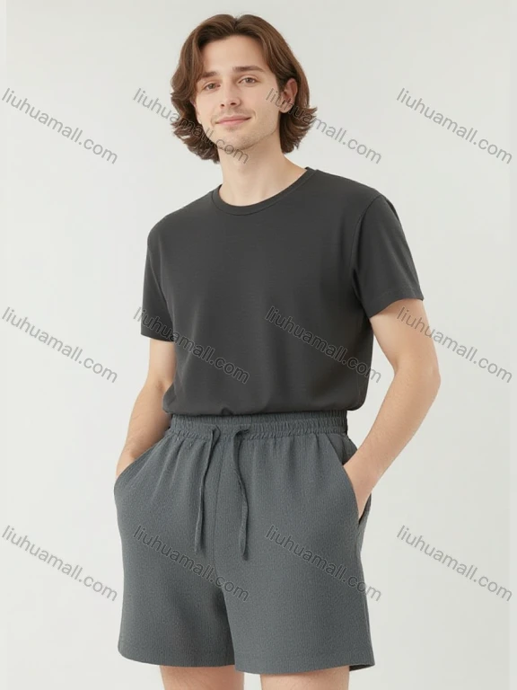 Wholesale Men's Solid Gray Casual Shorts – Lightweight Breathable Drawstring Waist, Business & Leisure Bulk Deals