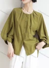Wholesale Women's Casual Crew Neck 3/4 Sleeve Ruched Button Down Plain Blouse - Liuhuamall