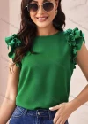 Wholesale Women's Casual Plain Ruffle Sleeve Round Neck Blouse - Liuhuamall