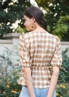 Wholesale Women's Elegant Wrap V Neck Half Sleeve Plaid Ruffle Hem Blouse AY077# - Liuhuamall