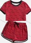 Wholesale Women's Casual Letter Crop T-shirt & Elastic Waist Shorts Set - Liuhuamall