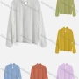 Wholesale Women's Elegant Keyhole Neck Long Sleeve Ruched Plain Blouse 533997# preview