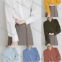 Wholesale Women's Casual Long Sleeve Collared Embroidery Button Down Plain Shirts 657053# preview