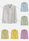 Wholesale Women's Elegant Tie Neck Long Sleeve Button Down Plain Ruched Shirts 678379# - Liuhuamall