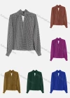 Wholesale Women's Elegant Keyhole Neck Long Sleeve Houndstooth Print Blouse 691794# - Liuhuamall
