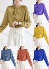 Wholesale Women's Elegant Jabot Collar Long Sleeve Ruffle Trim Plain Blouse 897049# - Liuhuamall