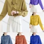 Wholesale Women's Elegant Jabot Collar Long Sleeve Ruffle Trim Plain Blouse 897049# preview