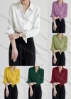 Wholesale Women's Casual Long Sleeve Turn-down Collar Button Down Plain Shirts 925229# - Liuhuamall