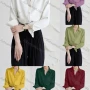 Wholesale Women's Casual Long Sleeve Turn-down Collar Button Down Plain Shirts 925229# preview