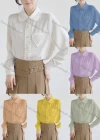 Wholesale Women's Casual Long Sleeve Collared Button Down Pearl Decor Pleated Plain Shirts 969138# - Liuhuamall