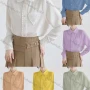 Wholesale Women's Casual Long Sleeve Collared Button Down Pearl Decor Pleated Plain Shirts 969138# preview