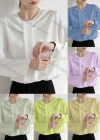 Wholesale Women's Casual Long Sleeve Crew Neck Plain Blouse - Liuhuamall