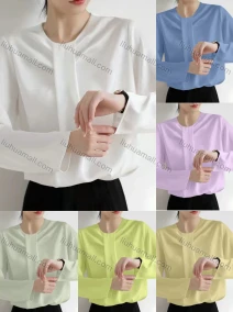 Wholesale Women's Casual Long Sleeve Crew Neck Plain Blouse, LIUHUA CLOTHING WHOLESALE