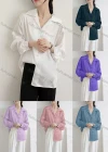 Wholesale Women's Casual Long Sleeve Turn-down Collar Button Down Plain Shirts - Liuhuamall