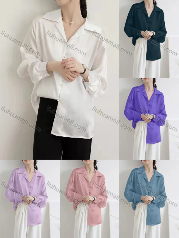 Wholesale Women's Casual Long Sleeve Turn-down Collar Button Down Plain Shirts