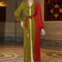 Wholesale Women's Elegant Muslim Islamic Splicing Colorblock Rhinestone Split Front Robe Abaya Dress With Belt BA3061# preview