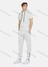 Wholesale Men's Casual Hooded Drawstring Short Sleeve Curved Hem Zipper Plain Hoodies & Pockets Ankle-Tie Pants 2-Piece Set 8763# - Liuhuamall