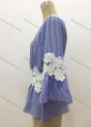 Wholesale Women's Casual Striped Lace Applique Round Neck Ruffle Hem Long Sleeve Blouse - Liuhuamall