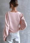 Wholesale Women's Casual Plain V Neck Button Down Long Sleeve Tie Front Blouse - Liuhuamall