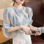 Wholesale Women's Casual Chiffon Crew Neck Guipure Lace Blouse 574254# preview