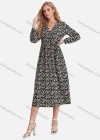 Wholesale Women's Casual Ditsy Floral V Neck Wrap A-Line Long Sleeve Midi Dress With Belt FL8064# - Liuhuamall