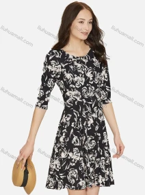 Wholesale Women's Casual Half Sleeve Round Neck Floral Print Short Dress W022#, LIUHUA CLOTHING WHOLESALE