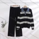 Wholesale Women's Casual Striped Denim Collar Pullover Sweater Wide Leg Pants 2 Piece Set #A7691 Black Clothing Wholesale Market Liuhua