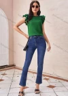 Wholesale Women's Casual Plain Ruffle Sleeve Round Neck Blouse - Liuhuamall