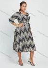 Wholesale Women's Elegant Plus Size Allover Chevron Print V Neck Knee Length Wrap Dress With Belt - Liuhuamall