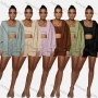 Wholesale Women's Casual Plain Long Sleeve Hoodie & Drawstring Shorts 2 Piece Set 2021960# preview