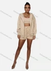 Wholesale Women's Casual Plain Long Sleeve Hoodie & Drawstring Shorts 2 Piece Set 2021960# - Liuhuamall