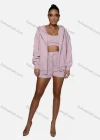 Wholesale Women's Casual Plain Long Sleeve Hoodie & Drawstring Shorts 2 Piece Set 2021960# - Liuhuamall