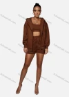 Wholesale Women's Casual Plain Long Sleeve Hoodie & Drawstring Shorts 2 Piece Set 2021960# - Liuhuamall