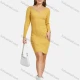 Wholesale Women's Casual Long Sleeve Scoop Neck Button Front Ribbed Slim Fit Pencil Knit Short Dress 2117# Yellow Clothing Wholesale Market Liuhua