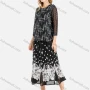 Wholesale Women's Spring Mock Neck 3/4 Sleeve Geo Print Top & Ditsy Godet Hem Midi Skirt Set preview