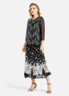 Wholesale Women's Spring Mock Neck 3/4 Sleeve Geo Print Top & Ditsy Godet Hem Midi Skirt Set - Liuhuamall