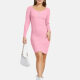 Women's Casual Long Sleeve Scoop Neck Button Front Ribbed Slim Fit Pencil Knit Short Dress 2117# C631# Clothing Wholesale Market -LIUHUA