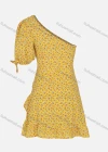 Wholesale Women's Sexy One Shoulder Floral Ruched Ruffle Trim Short Dress 9631# - Liuhuamall