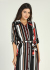 Wholesale Women's Casual Striped Lapel Long Sleeve Button Down Belted Midi Shirt Dress - Liuhuamall