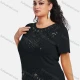 Wholesale Women's Elegant Round Neck Floral Sequin Embroidery Short Sleeve T-Shirt Black Clothing Wholesale Market Liuhua