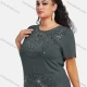 Wholesale Women's Elegant Round Neck Floral Sequin Embroidery Short Sleeve T-Shirt Dim Gray Clothing Wholesale Market Liuhua