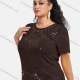 Wholesale Women's Elegant Round Neck Floral Sequin Embroidery Short Sleeve T-Shirt Brown Clothing Wholesale Market Liuhua