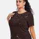 Women's Elegant Round Neck Floral Sequin Embroidery Short Sleeve T-Shirt Brown Clothing Wholesale Market -LIUHUA