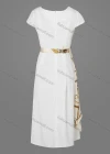 Wholesale Women's Casual Chain Print Splicing Round Neck Ruffle Trim Maxi Dress With Belt - Liuhuamall