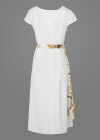 Wholesale Women's Casual Chain Print Splicing Round Neck Ruffle Trim Maxi Dress With Belt - Liuhuamall