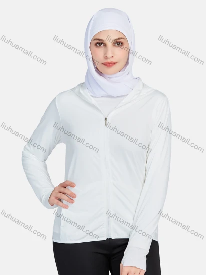 Wholesale Women's Sporty Hooded Long Sleeve Windproof Breathable Dual Pockets Jackets 1390-White#