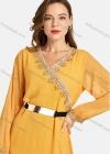 Wholesale Women's Casual V Neck Chiffon Leather Belt Embroidered Plain Wrap Maxi Dress - Liuhuamall