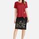 Women's Casual Notch Neck Sequin Blouse & Floral Print Skirt Set 6# Clothing Wholesale Market -LIUHUA