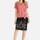 Women's Casual Notch Neck Sequin Blouse & Floral Print Skirt Set Pink Clothing Wholesale Market -LIUHUA